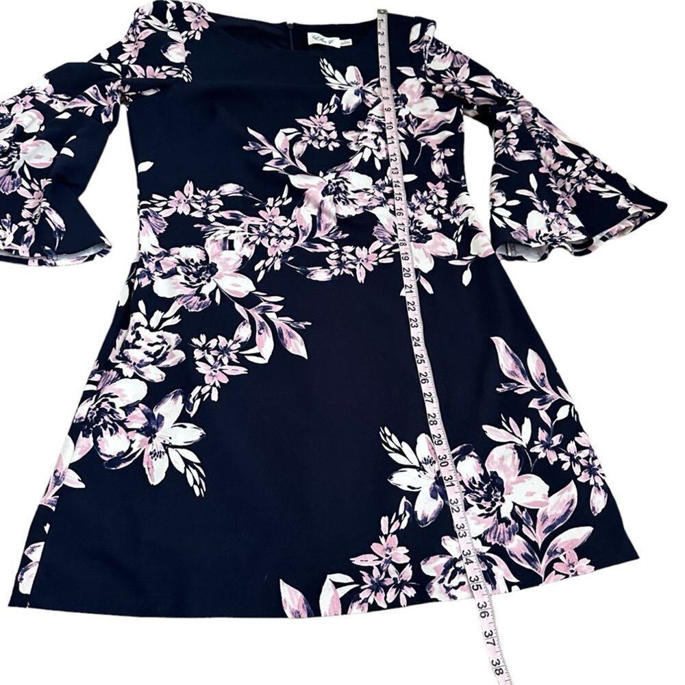 Eliza J Navy Blue Pink Floral Bell Sleeve Shift Dress Women 10 Elegant Wedding - Picture 10 of 16